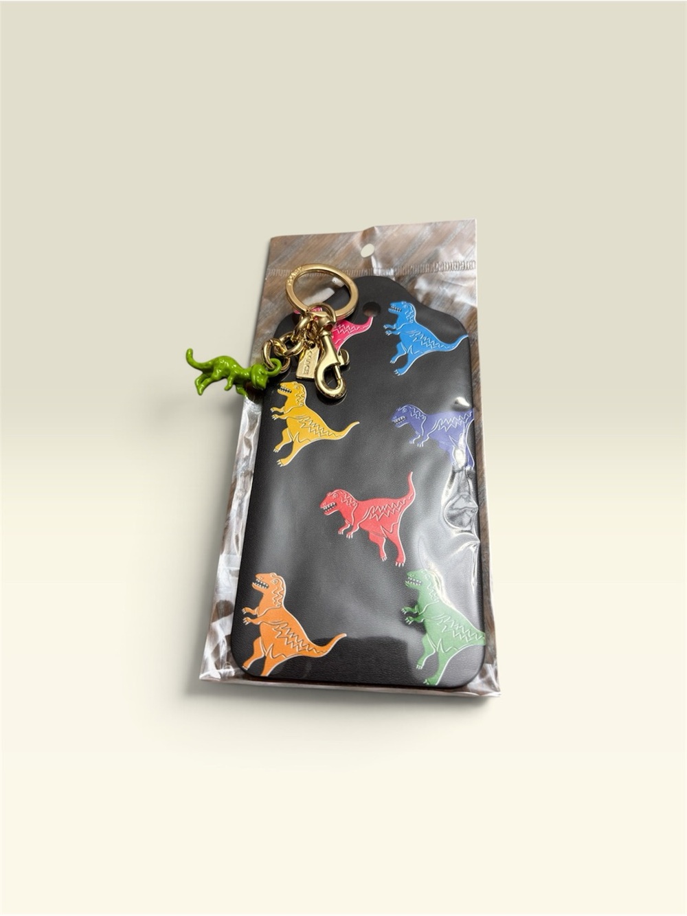 Black Dino Print Wallet with Green Dino Keychain
